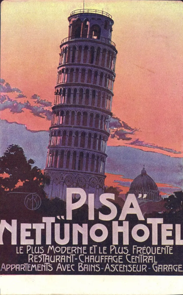 Pisa — A Torre de Pisa e o Hotel Nettuno — editor Wichter & Zs. Nápoles - Frente