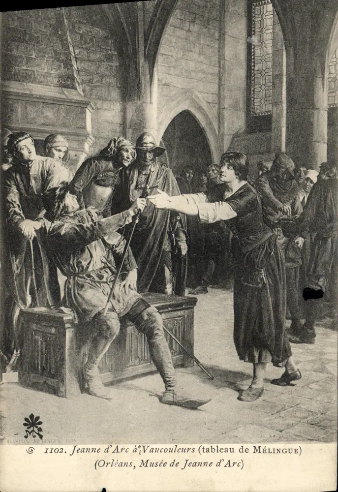 Jeanne d'Arc à Vaucouleurs — scène du tableau de Gaston Mélingue — éditeur GASTON MÉLINGUE, n° 1102 - Frente