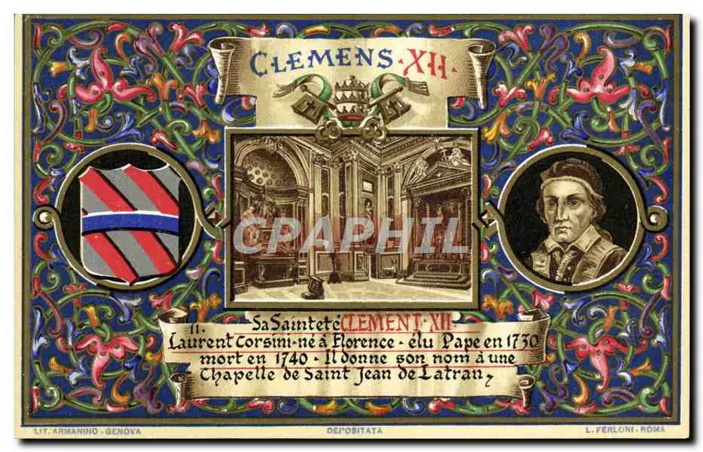 Clemens XIII — Laurent Corsini, papa em 1730 — L. Perloni, Roma - Frente