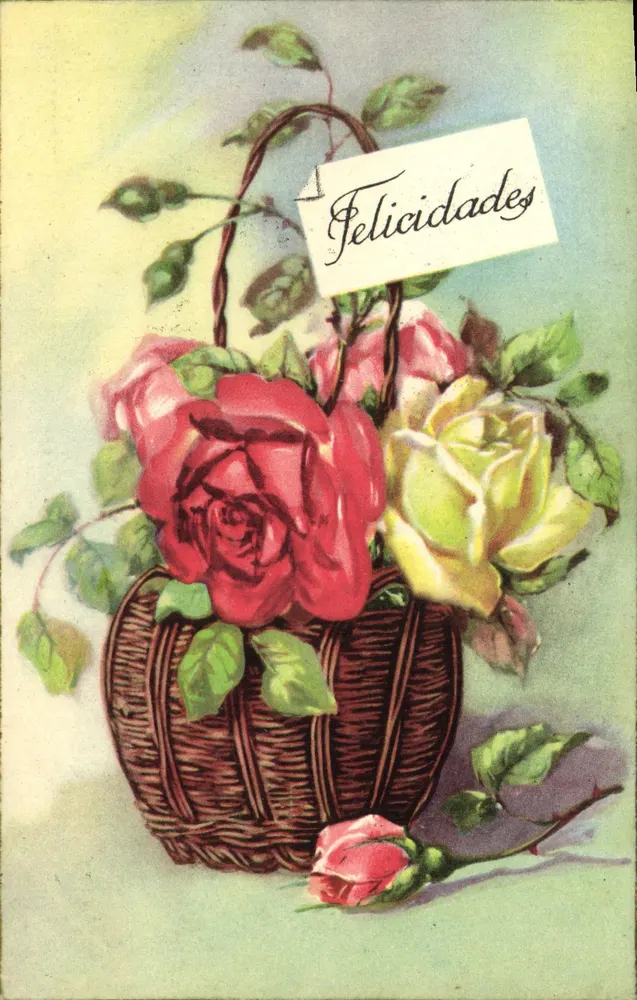 Arranjo de rosas — 'Felicitaciones' — Série Viena 850 - Frente