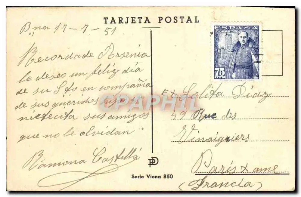 Arranjo de rosas — 'Felicitaciones' — Série Viena 850 - Verso