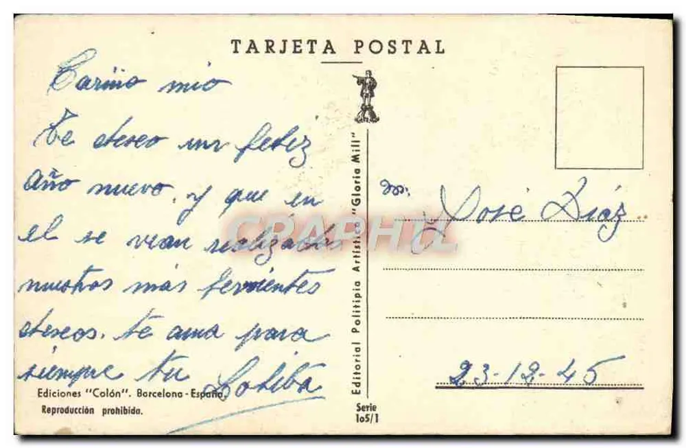Arranjo de pêssegos — em um vaso — Edições 'Calón', série 105/1 - Verso