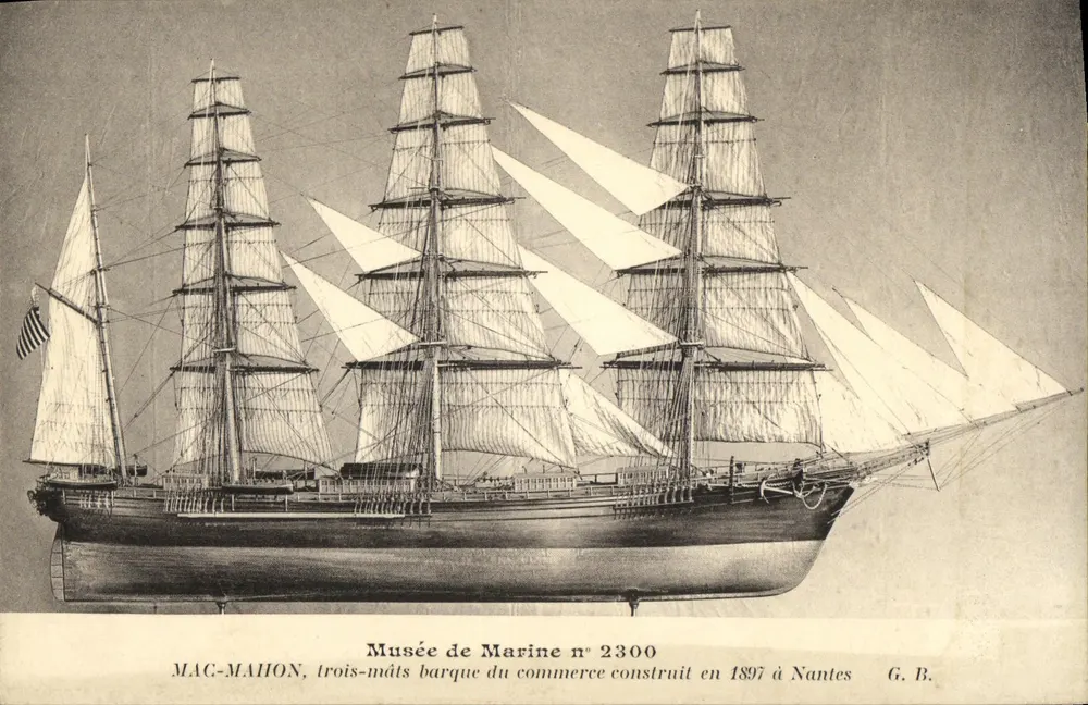 MAC-MAHON, drei-mastige Bark der Schifffahrt — gebaut 1897 in Nantes — Museum für Schifffahrt Nr. 2300 — G. B. - Vorderseite