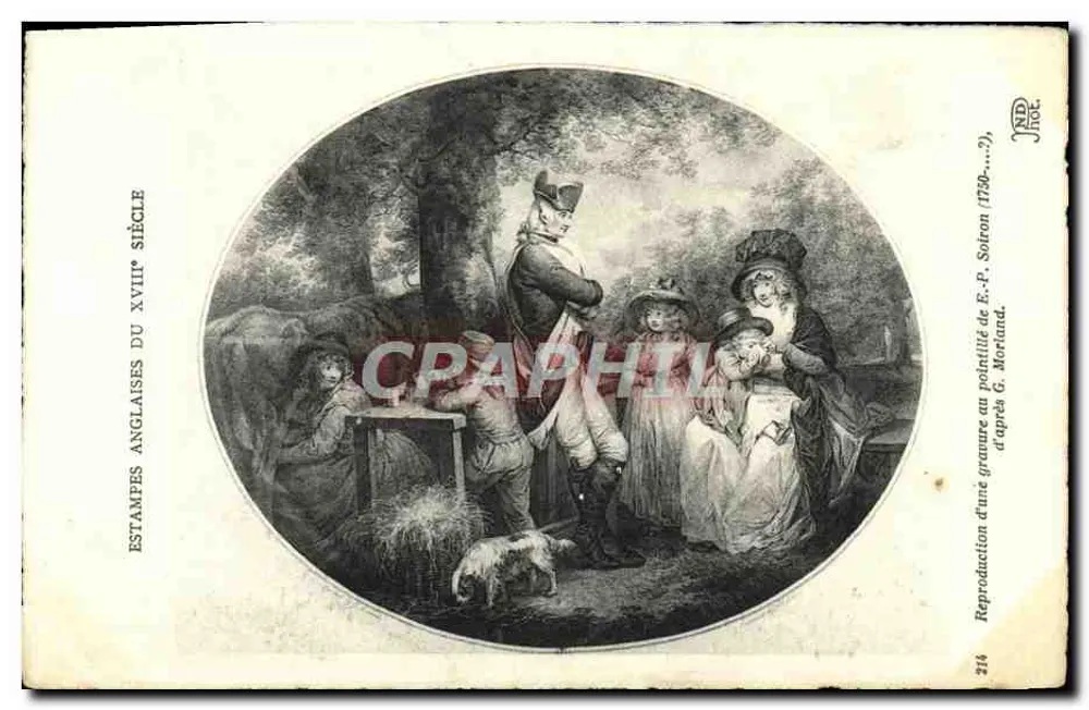 Estampas inglesas do século XVIII — Reprodução de uma gravura em pontilhado de E.-P. Soiron (1739-...), segundo G. Morland — n° 214 - Frente