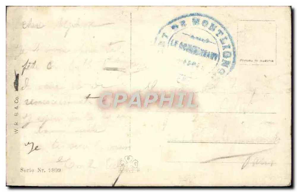 Scena wiejska — kobieta niosąca wiadra — wydawca W.R. B. & Co., seria n° 2809 - Rewers