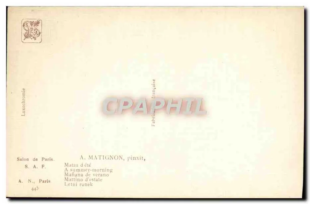 Matin d'été — A summer-morning — A. MATIGNON, pinxit, n° 445 - Verso