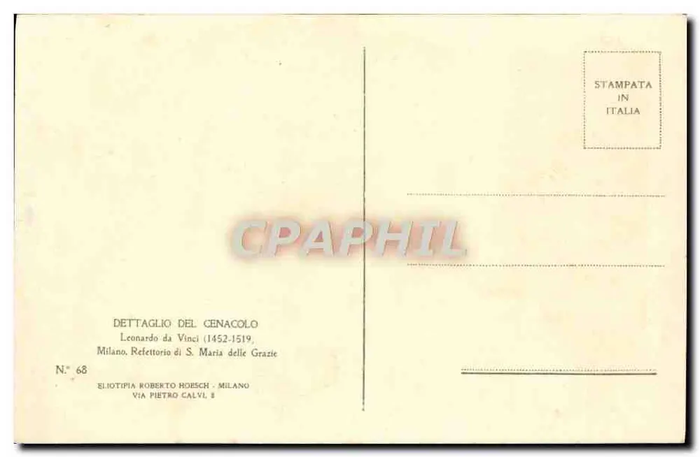 Último jantar de Jesus — detalhe do refectório de Milão — Editor Roberto Hoesch, n° 68 - Verso