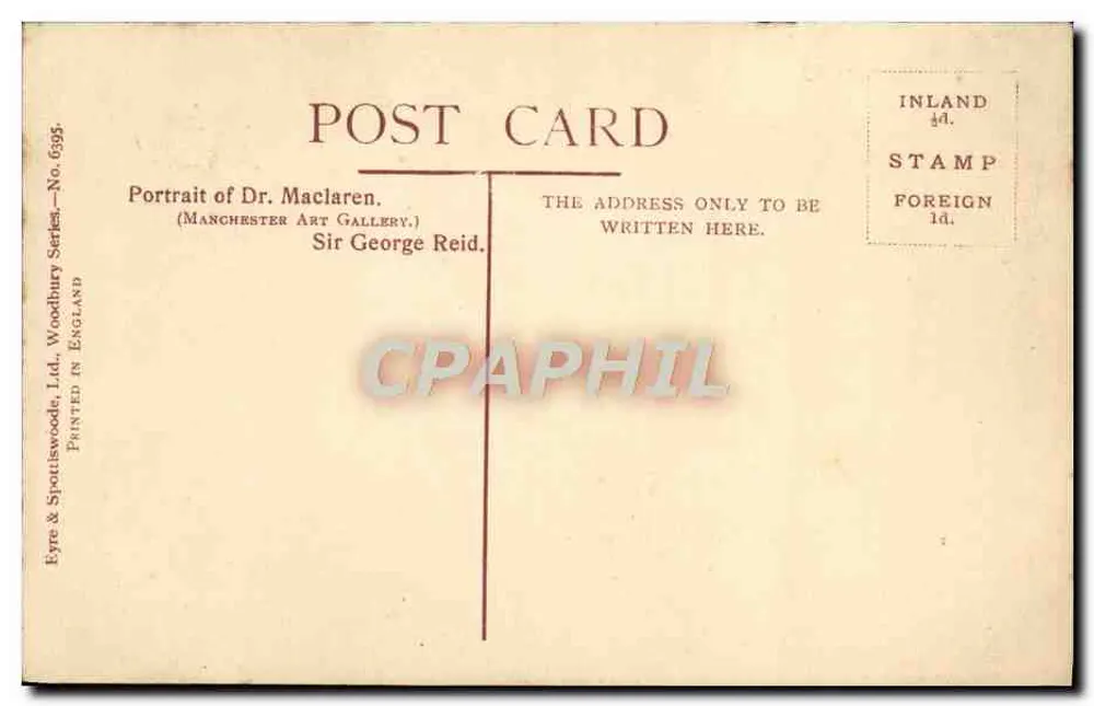 Porträt des Dr. Maclaren — Sir George Reid — Verlag Eyre & Spottiswoode, Ltd. Nr. 6995 - Rückseite