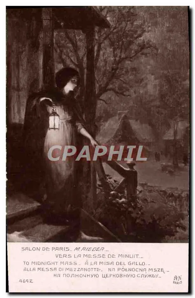 Mitternachtsgottesdienst — Frau mit Laterne — M. Rieder, Paris Salon, Nr. 4692 - Vorderseite