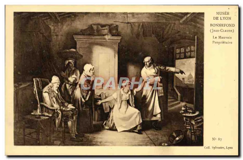 Sala do museu de Lyon — cena de 'Le Mauvais Propriétaire' — Coll. Sylvestre, Lyon, N° 87 - Frente