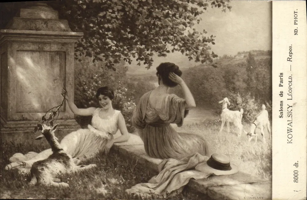 Zwei Frauen und Ziegen — Ruhe Szene — Salons de Paris Léopold Kowalsky - Vorderseite