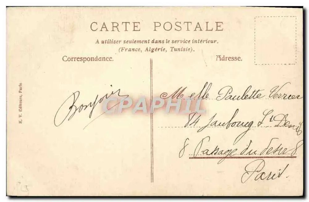 Cena de campo — Camponês e camponesa com carruagem de leite — K. V. Éditeurs, Paris - Verso