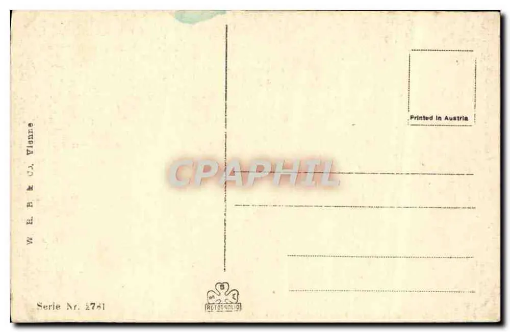 Barco a vela no mar — paisagem costeira — W. H. R. & C. J. Vlannre, série 2781 - Verso
