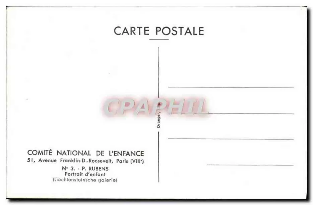 Retrato de criança — P. Rubens — COMITÉ NATIONAL DE L'ENFANCE - Verso