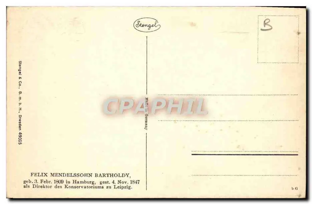 Felix Mendelssohn Bartholdy — ritratto inciso — Stengel & Co. n° 49015 - Verso