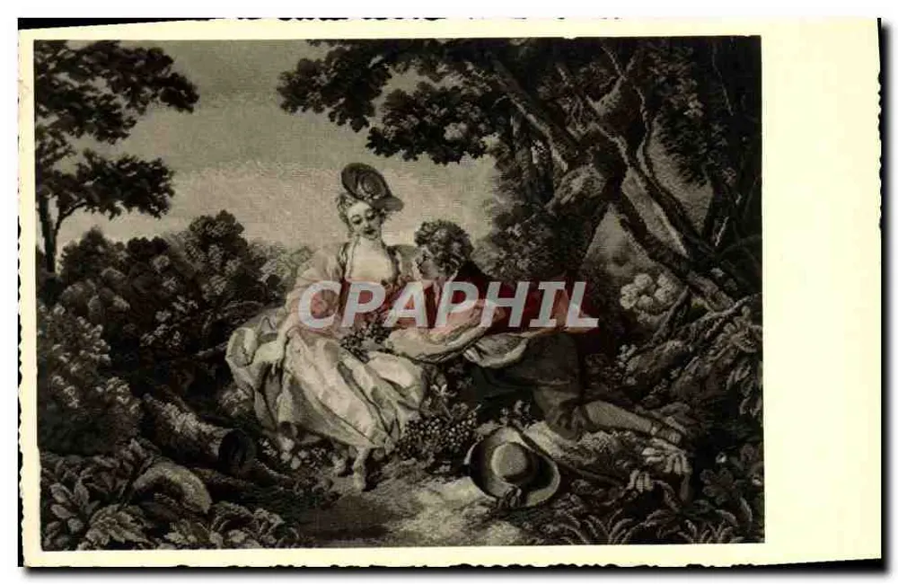 Junge Frau und Mann im Wald — Gravur — The Madeira Tapestry & Embroidery Co. Ltd. - Vorderseite