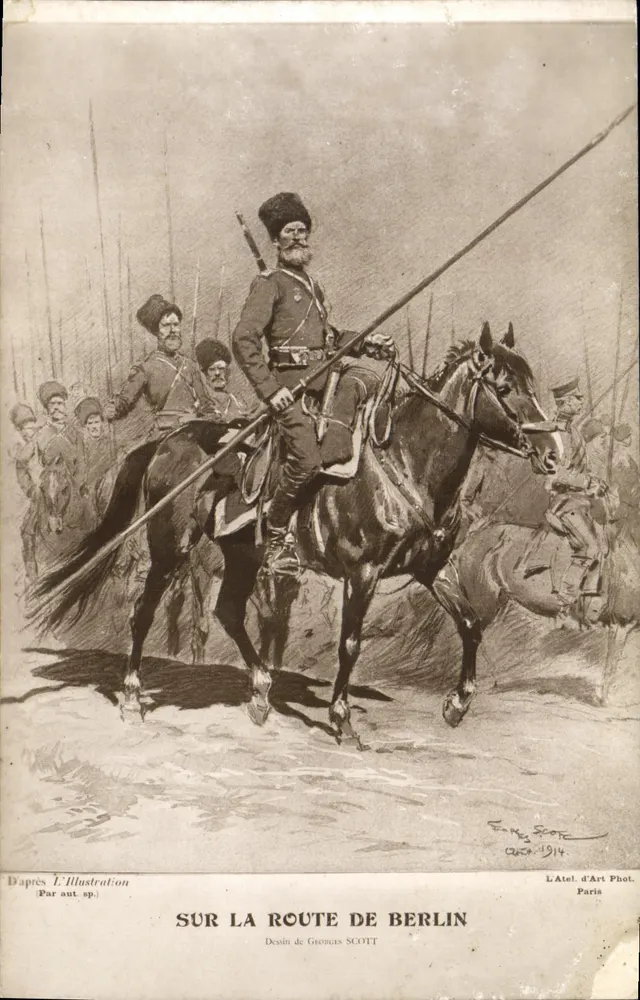 Auf dem Weg nach Berlin — Zeichnung von Georges Scott — Atelier d'Art Phot, Paris - Vorderseite