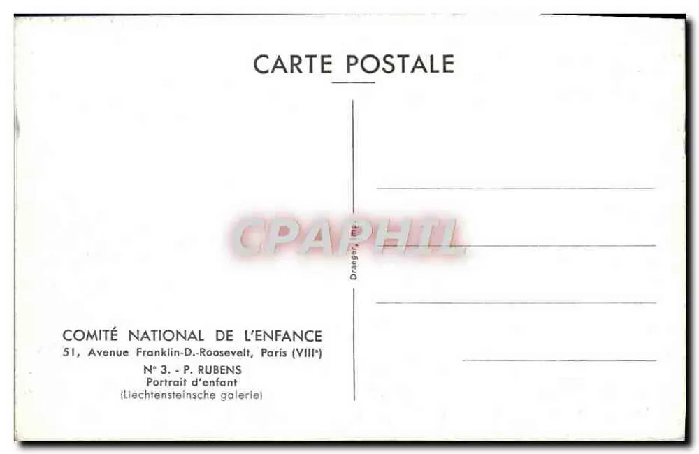 Retrato de criança — P. Rubens — COMITÉ NATIONAL DE L'ENFANCE - Verso