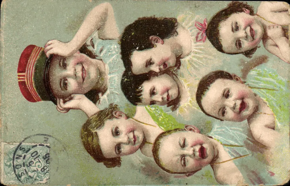 Kinder spielen — farbige Illustration — unbekannter Verlag - Vorderseite