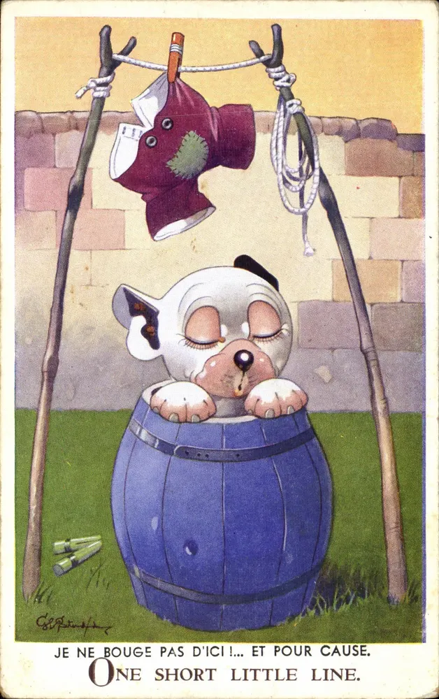 Hond in een vat — 'Ik beweeg me niet van hier !... en voor een reden.' — Valentine's Postcard n°3375 - Voorkant