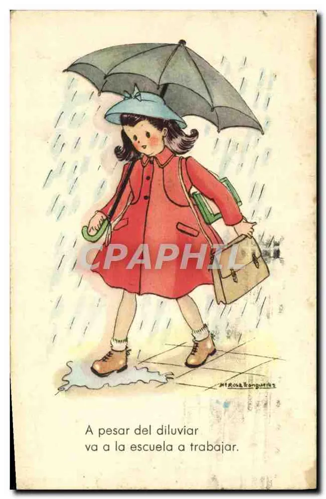 Fille sous la pluie — scène d'école — Mirósa Ranguetes - Vorderseite