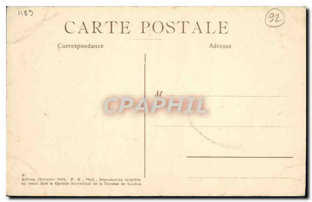 Castelo de Meudon — Vista e perspectiva da entrada — Edição Trianon 1048 - Verso