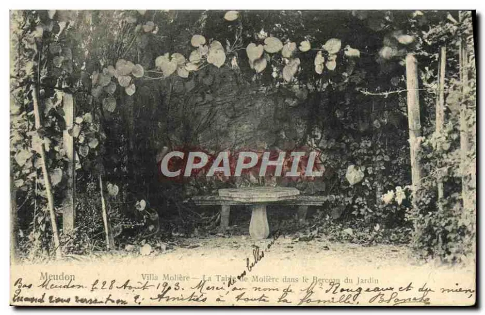 Meudon — Villa Molière — Die Tafel von Molière im Kräuterbeet des Gartens - Vorderseite