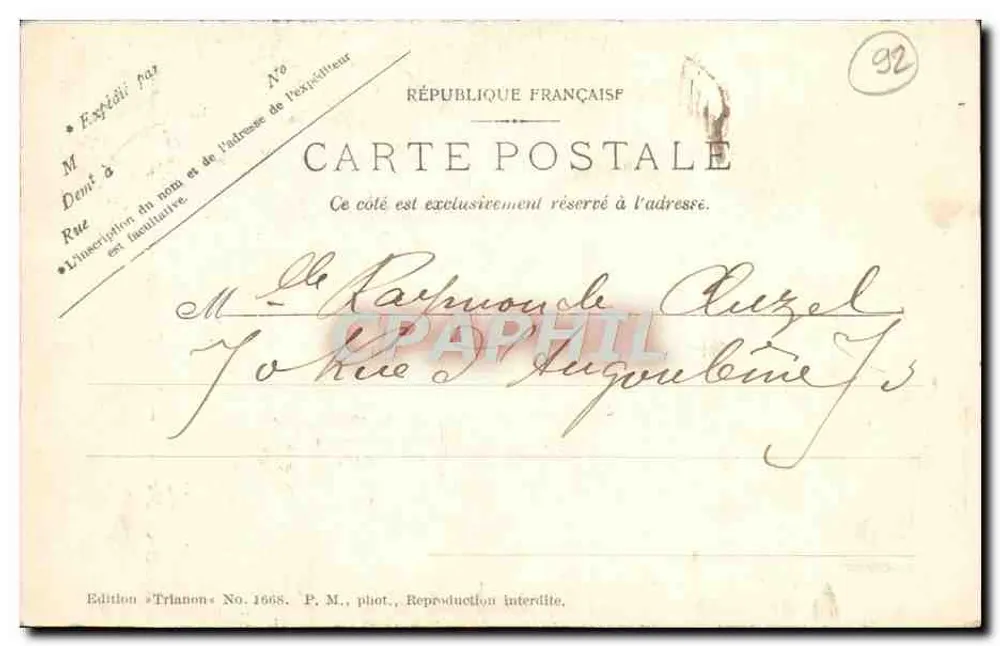 Floresta de Meudon — Bois de Clamart — Edição Tríanon No. 1668 - Verso