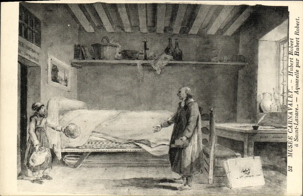 सेंट-लाज़र के एक कमरे के अंदर — कर्नावलेट संग्रहालय — हबर्ट रॉबर्ट द्वारा एक एक्रिलिक चित्र - आगे