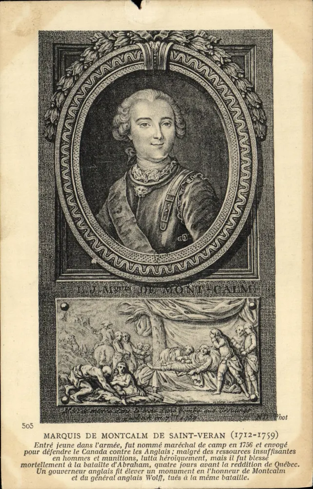 Marquis de Montcalm de Saint-Veran (1712-1759) — Portrait und Schlachtenszene — Foto 505 - Vorderseite