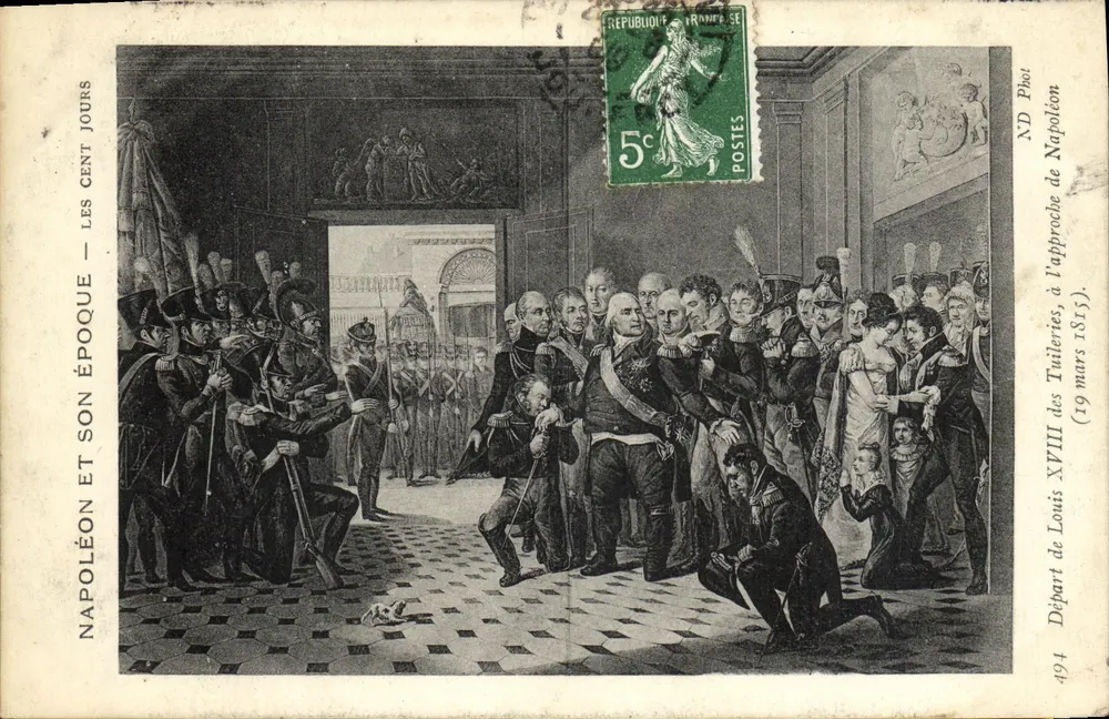 Napoleon und seine Zeit — Die Hundert Tage — Abreise von Louis XVIII von den Tuileries (19. März 1815). ND Phot. 494 - Vorderseite