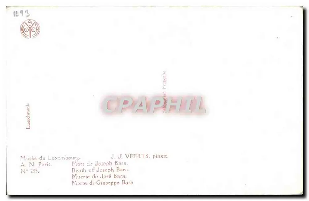 Morte de Joseph Bara — Museu do Luxembourg — J. J. VEERTS pinxit. N° 295 - Verso