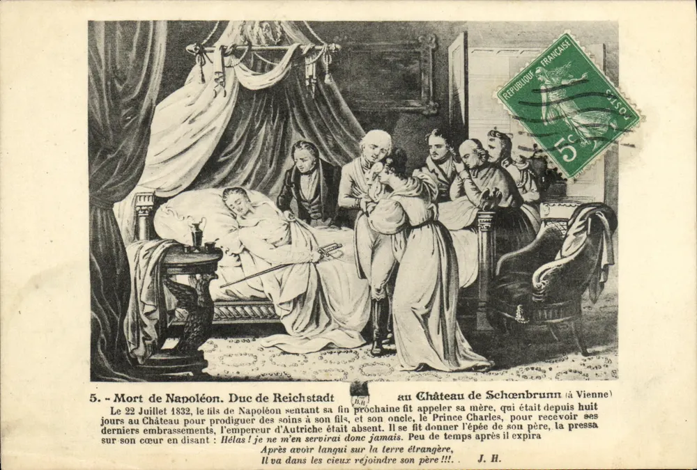 Mort de Napoléon — Duc de Reichstadt au Château de Schöenbrunn (à Vienne) — éditeur J.H. - Frente