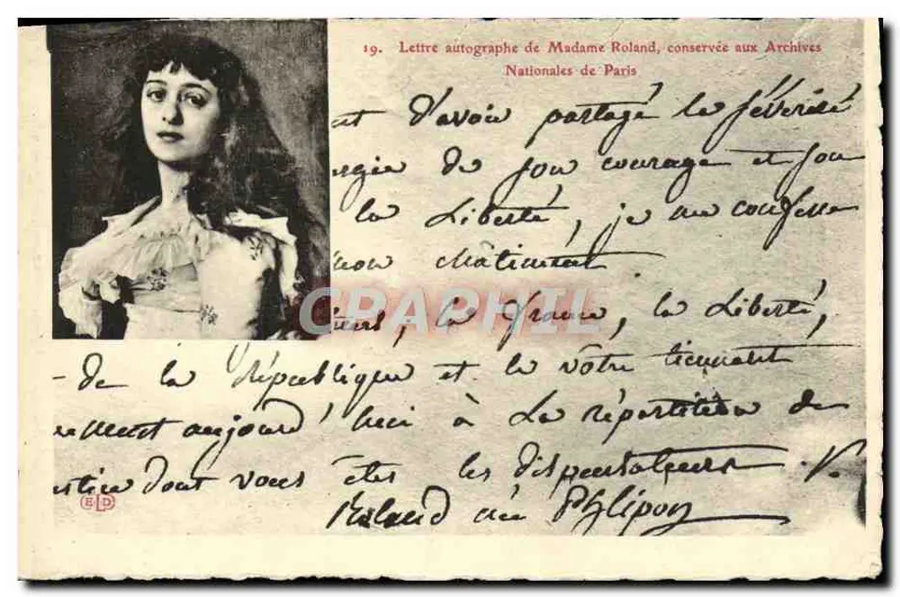 Madame Roland — Handgeschreven brief bewaard in de Nationale Archieven van Parijs — Uitgever G. P. (G. P. D.) - Voorkant