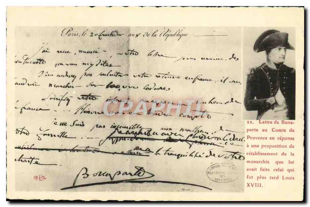 Brief von Bonaparte an den Grafen von Provence — Verlag: Brachet, Nr. 22 - Vorderseite
