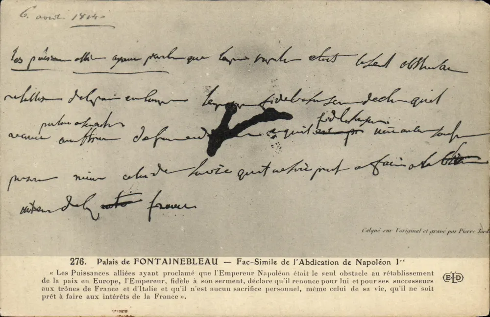 Schloss FONTAINEBLEAU — Nachbildung der Abdikation Napoleons I. — Verlag E.P.D. Nr. 276 - Vorderseite