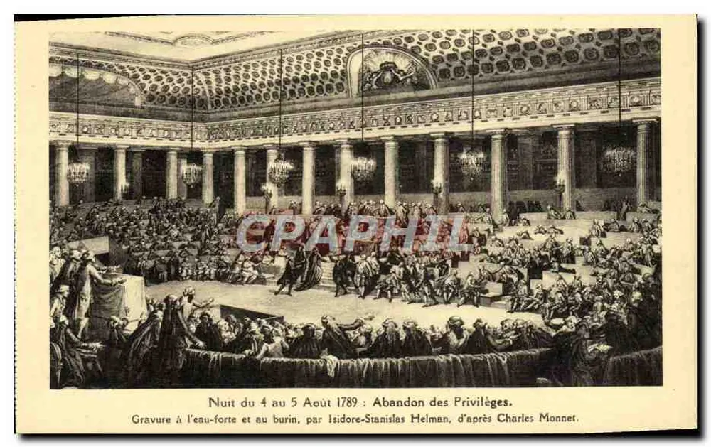 Aufgabe der Privilegien — Nacht vom 4. zum 5. August 1789 — Kupferstich von Isidore-Stanislas Helman nach Charles Monnet - Vorderseite
