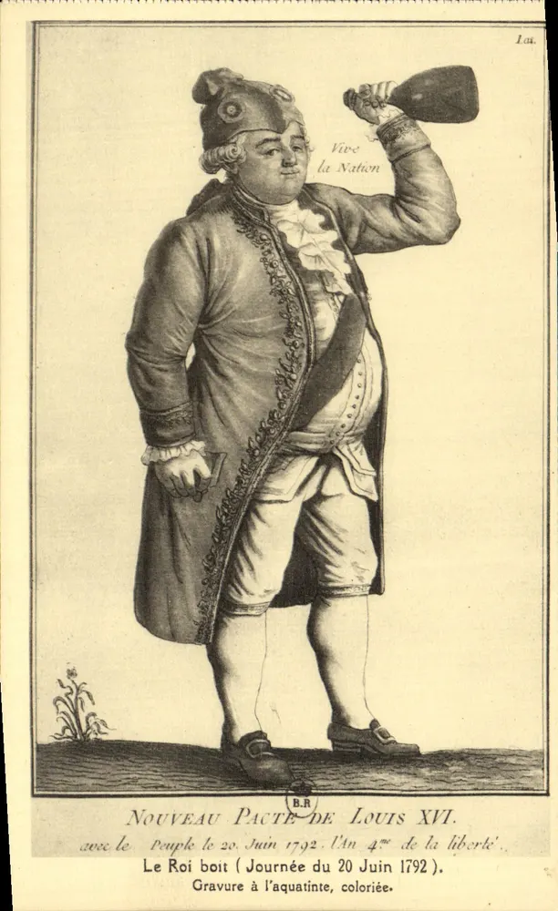 Novo Pacto de Luís XVI — com o povo em 20 de Junho de 1792 (Ano 4 da Liberdade) — Gravura em aquatinta colorida - Frente