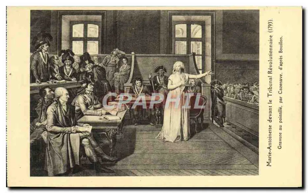 Marie-Antoinette vor dem Revolutionären Tribunal (1793) — Kupferstich nach Cazenave, veröffentlicht von Bouillon - Vorderseite