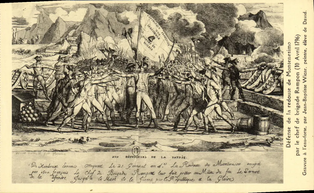 Verteidigung der Festung Montenestimo — 10. April 1796 — Kupferstich von Jean-Baptiste Wicar - Vorderseite