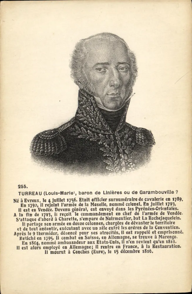 Turreau (Louis-Marie), Baron de Linières oder de Garambouville — Biografie — F. Chapeau, Verlag Nantes, Nr. 255 - Vorderseite