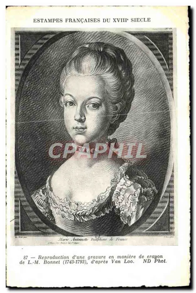 Marie-Antoinette Duas-Estrelas da França — reprodução gravura século XVIII — ND Phot. - Frente