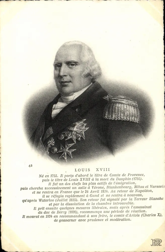 Louis XVIII — gravuriertes Portrait — JND Hot. n°42 - Vorderseite
