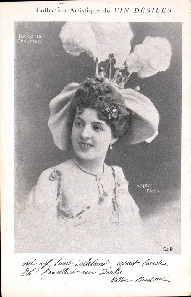Elegante Frau in Hut mit Federn — Künstlerische Sammlung von VIN DÉSILES — BAXONE Châtelet, Paris - Vorderseite