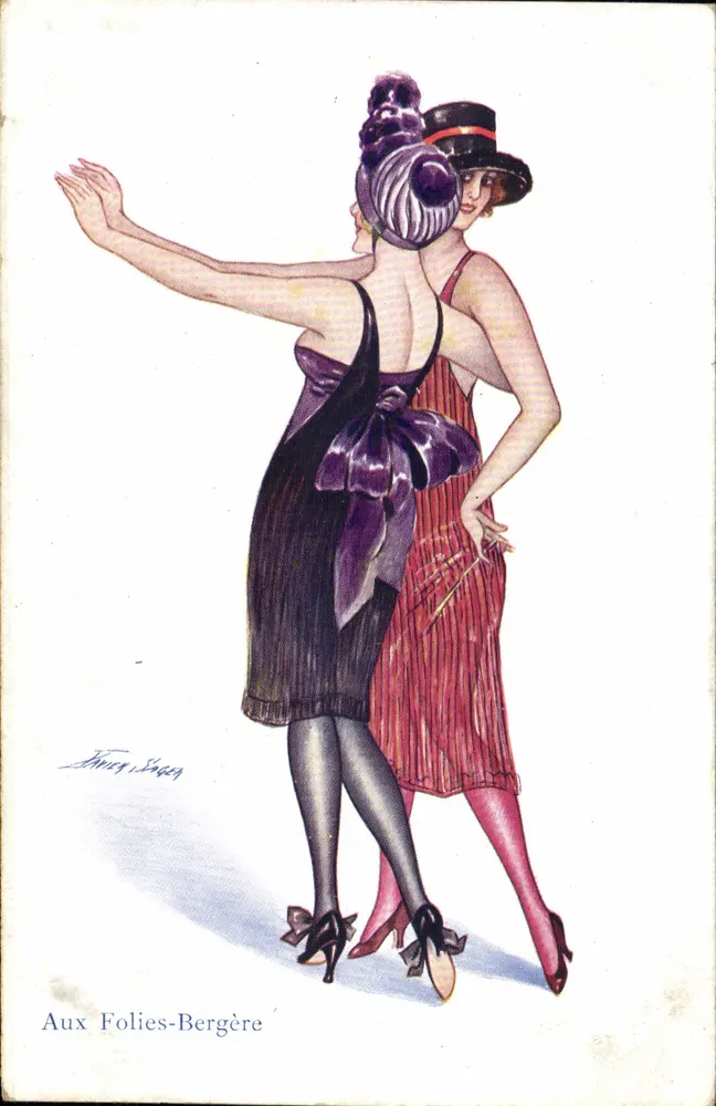 Zwei Tänzerinnen bei den Folies-Bergère — Illustration von Xavier Sager — Serie 156 - Vorderseite