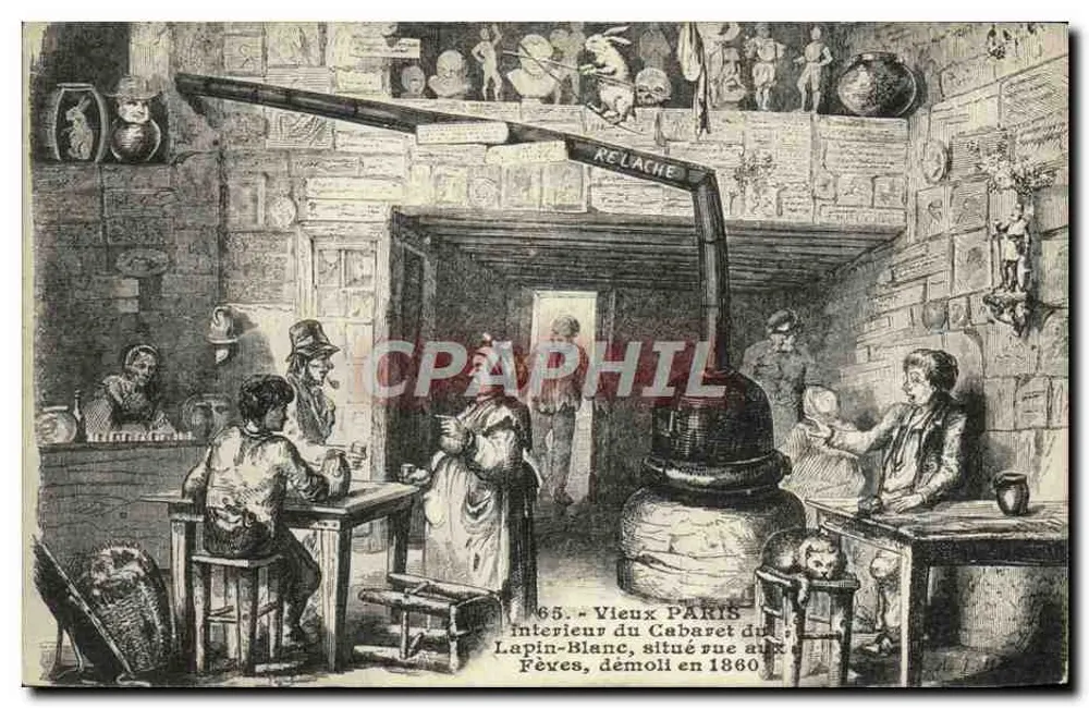 Innenansicht des Cabarets du Lapin-Blanc — Paris, rue des Fèves — Abriss im Jahr 1860 — Serie 65 - Vorderseite