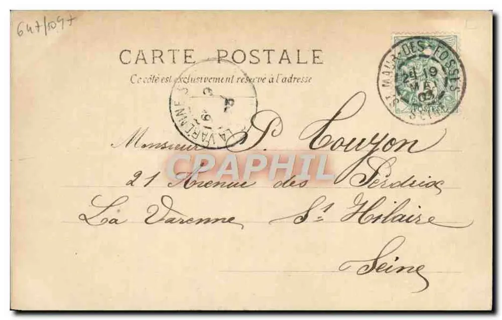 Cassive — Retrato da cantora — S.I.P. 30¢ Série N°3, editada por Renwinger Paris - Verso