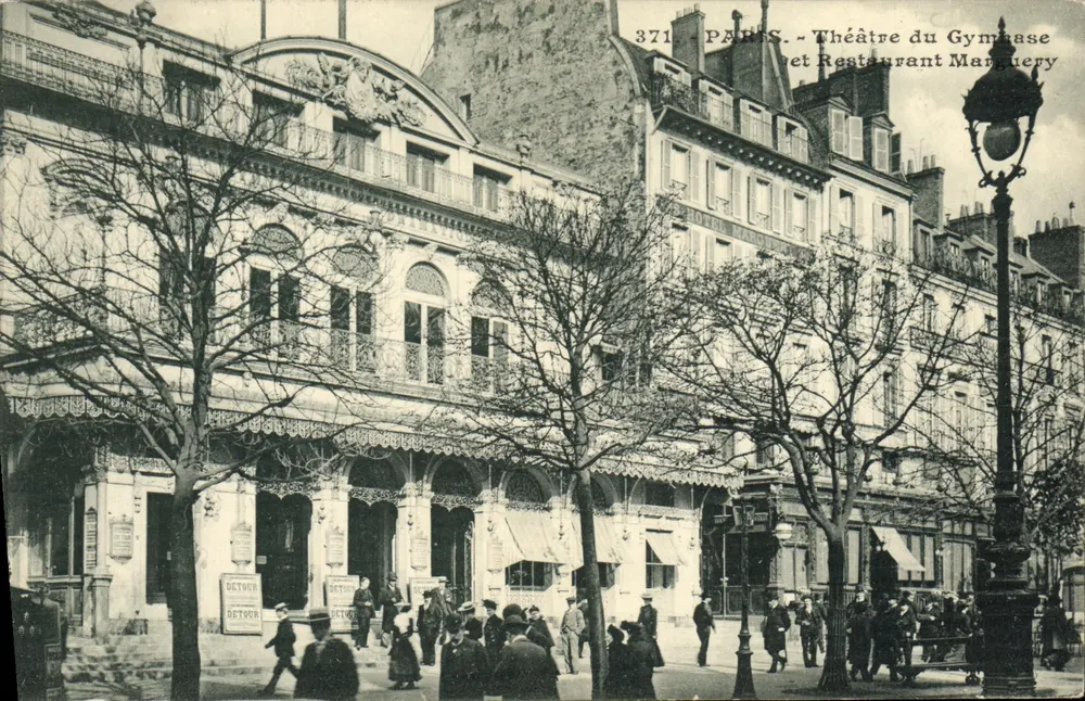 Paris - Ansicht des Theaters Gymnase und Restaurant Marquery — Verlag Detour, Nr. 371 - Vorderseite