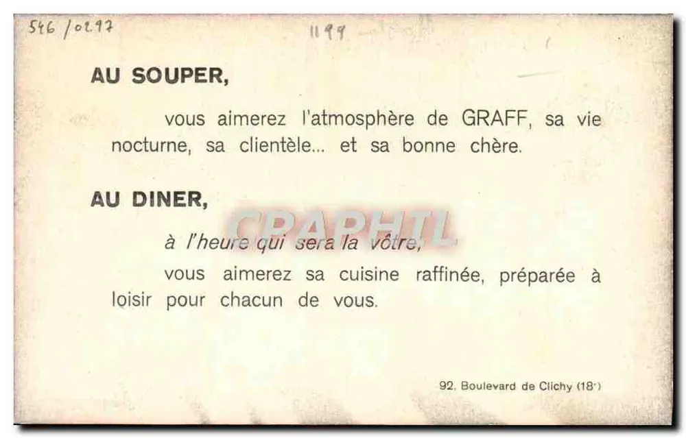 Lass uns zum Abendessen nach Montmartre gehen — Chez Graff — Bellenger - Rückseite