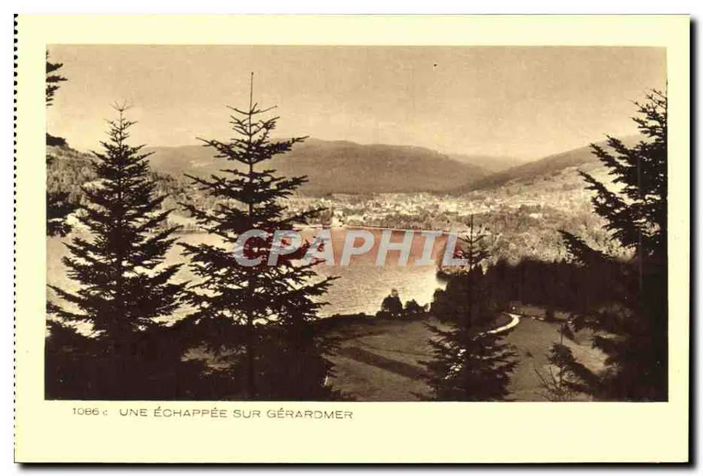 Uma vista de Gérardmer — vista panorâmica — BRAUN & Cie, Mulhouse-Dornach, Coleção Les Vosges, n° 1086 - Frente